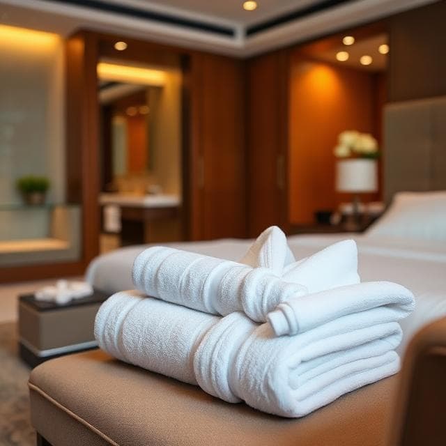 HAYA Linen Essentials folded hotel towels